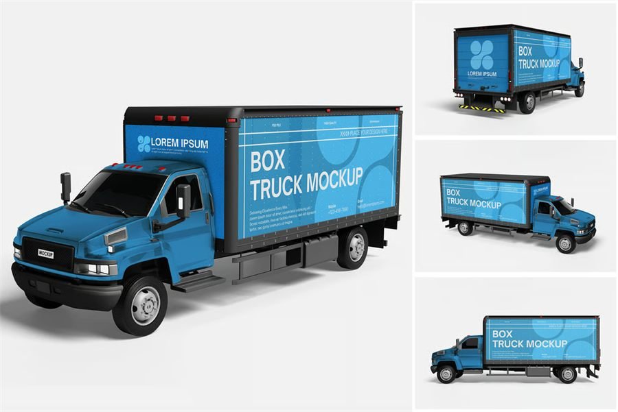 Box truck with a full-colour printed vehicle wrap across the cargo body